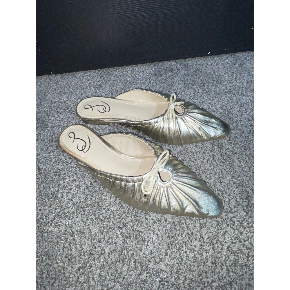 Sam Edelman Women Size 7.5 Gold Leaf Leather Pleated Julia Pointed Toe Mules